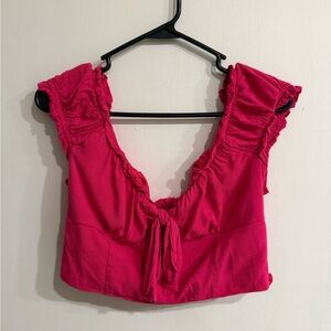Altar'd State pink ruffle crop top with tie detail. Size large.